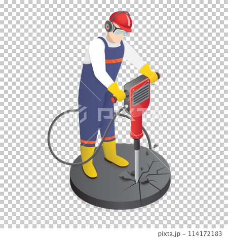 3D Isometric Flat Icon of Construction Worker , Drilling with Jackhammer 3D Isometric Flat Icon of Construction Worker , Drilling with Jackhammer 114172183
