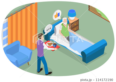 3D Isometric Flat  Conceptual Illustration of Caregiver, A Nurse Taking Care of Patient 114172190