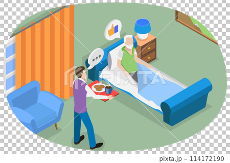 3D Isometric Flat  Conceptual Illustration of Caregiver, A Nurse Taking Care of Patient 114172190