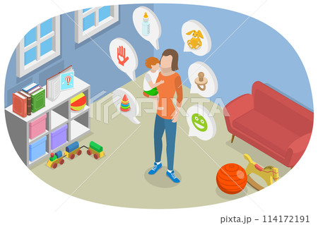 3D Isometric Flat  Conceptual Illustration of Babysitter, Childcare Service Worker 114172191