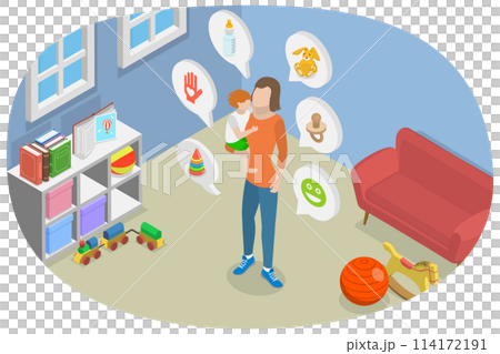 3D Isometric Flat  Conceptual Illustration of Babysitter, Childcare Service Worker 114172191
