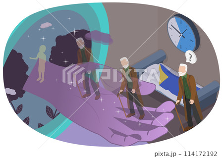 3D Isometric Flat  Conceptual Illustration of Death and Afterlife, Astral Trip 114172192