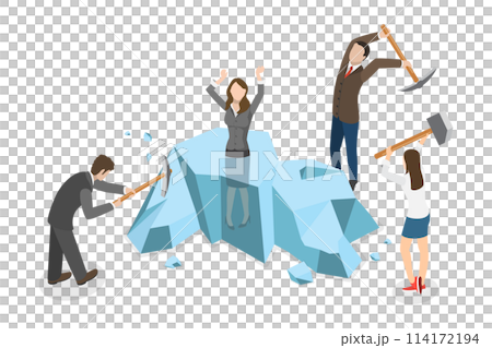 3D Isometric Flat  Conceptual Illustration of Ice Breaking Activity, Business Cooperation 114172194