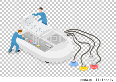 3D Isometric Flat  Conceptual Illustration of Electrocardiogram, Digital device for Vital Signs Monitoring 114172215
