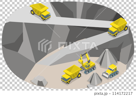 3D Isometric Flat  Conceptual Illustration of Industrial Machinery, Quarry Landscape 114172217