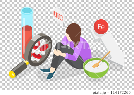 3D Isometric Flat  Conceptual Illustration of Anemia, Lack of Hemoglobin 114172260
