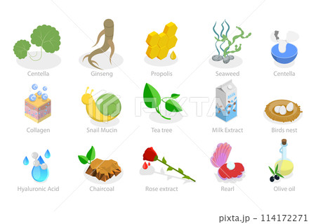 3D Isometric Flat  Conceptual Illustration of Cosmetology And Dermatology, Cosmetic Ingredient 114172271