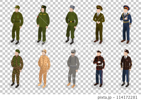 3D Isometric Flat  Set of Military People, Characters in Uniform 114172281