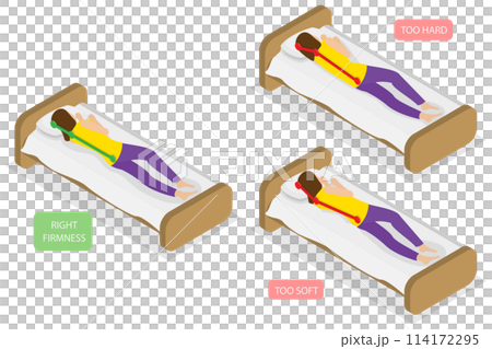 3D Isometric Flat  Conceptual Illustration of Correct Sleeping , Caring for Health of Back 114172295