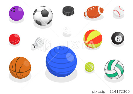 3D Isometric Flat  Set of Various Sport Balls, Game Inventory 3D Isometric Flat  Set of Various Sport Balls, Game Inventory 114172300
