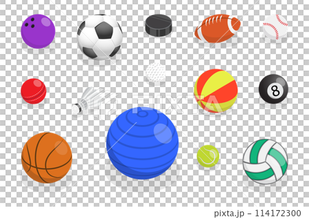 3D Isometric Flat  Set of Various Sport Balls, Game Inventory 3D Isometric Flat  Set of Various Sport Balls, Game Inventory 114172300