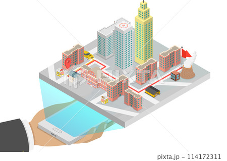 3D Isometric Flat  Conceptual Illustration of Taxi Service Mobile Application, Online Service 114172311