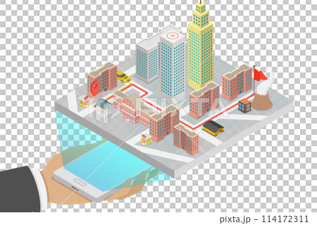3D Isometric Flat  Conceptual Illustration of Taxi Service Mobile Application, Online Service 114172311