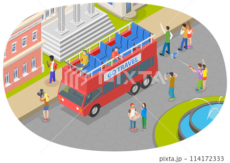 3D Isometric Flat Conceptual Illustration of Tourist Bus, Red Double Decker 3D Isometric Flat Conceptual Illustration of Tourist Bus, Red Double Decker 114172333