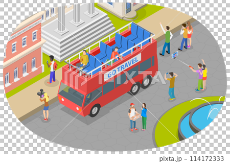 3D Isometric Flat Conceptual Illustration of Tourist Bus, Red Double Decker 3D Isometric Flat Conceptual Illustration of Tourist Bus, Red Double Decker 114172333