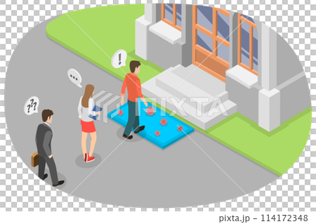 3D Isometric Flat  Conceptual Illustration of Disinfection Mat , Shoe Cleaning 114172348