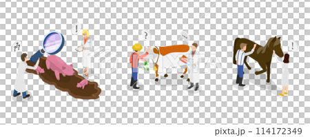 3D Isometric Flat  Conceptual Illustration of Farm Veterinary Doctor, Health Check 114172349