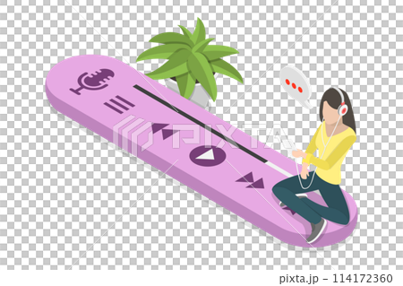 3D Isometric Flat Conceptual Illustration of Audio Podcast, Young Woman Listening to Radio Show or Music 3D Isometric Flat Conceptual Illustration of Audio Podcast, Young Woman Listening to Radio Show or Music 114172360