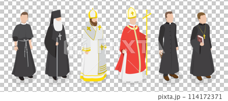 3D Isometric Flat  Set of Religious Leaders, Character Dressed in Classical Robes 114172371