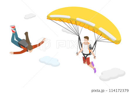 3D Isometric Flat Conceptual Illustration of Parajumping, Parachute skydivers 3D Isometric Flat Conceptual Illustration of Parajumping, Parachute skydivers 114172379