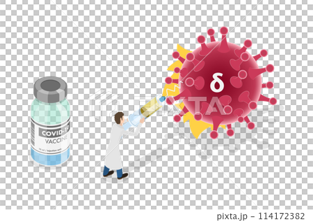 3D Isometric Flat  Conceptual Illustration of Virus Variant Immunity Escape, Immune Booster Shot 114172382