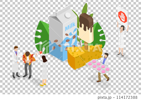 3D Isometric Flat Conceptual Illustration of Lactose Intolerance, Poor Lactose Digestion 3D Isometric Flat Conceptual Illustration of Lactose Intolerance, Poor Lactose Digestion 114172388