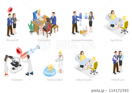 3D Isometric Flat  Conceptual Illustration of In Vitro Fertilization, Artificial Pregnancy 114172393