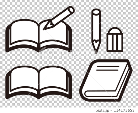 見開きのノートと教科書のモノクロアイコンイラストセット 114173655