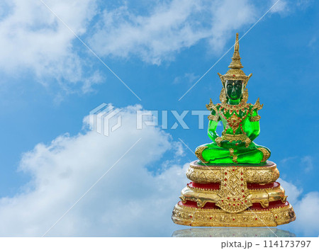 The Emerald Buddha is revered by the Mercury people. The team has clear green body skin. separated from the background 114173797