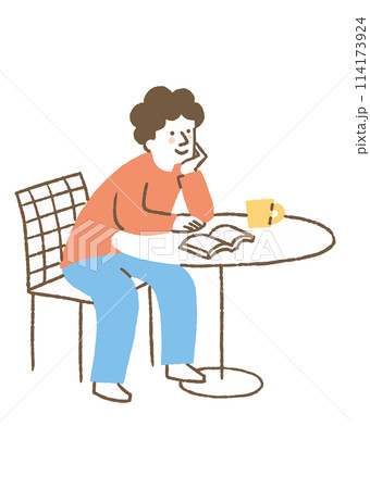 読書をしながら考え事をしている男性_色 114173924