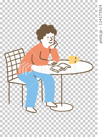 読書をしながら考え事をしている男性_色 114173924