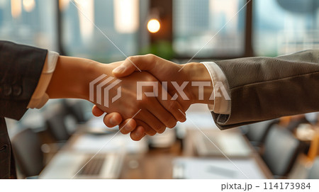 Two people shaking hands in a business setting Two people shaking hands in a business setting 114173984