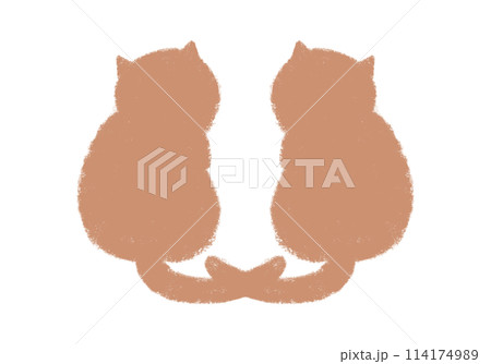 座って振り向いている2匹の猫のシルエット 茶色 座って振り向いている2匹の猫のシルエット 茶色 114174989