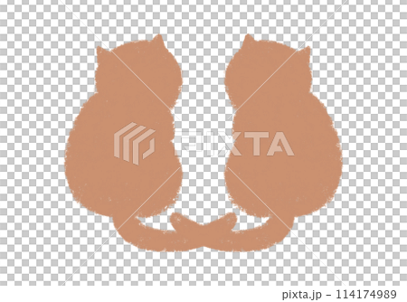 座って振り向いている2匹の猫のシルエット 茶色 座って振り向いている2匹の猫のシルエット 茶色 114174989