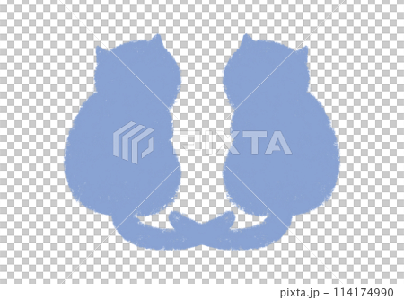 座って振り向いている2匹の猫のシルエット 青 座って振り向いている2匹の猫のシルエット 青 114174990