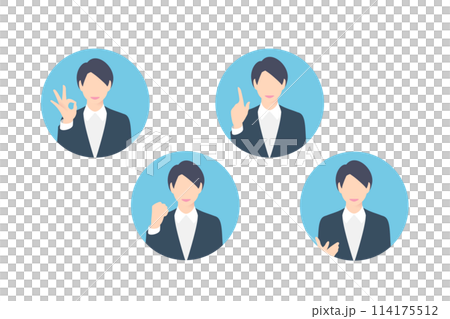 OK sign, fist pump, pointing, female business person making a proposal, icon style 114175512