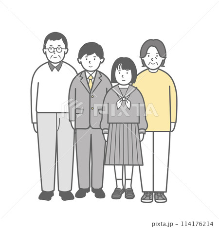両親と学生の4人家族の全身イラスト1 両親と学生の4人家族の全身イラスト1 114176214