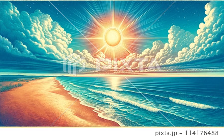 太陽と海のイラスト素材 [114176488] - PIXTA