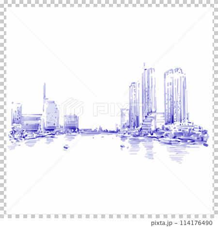 Drawing background in blue of Bangkok riverside cityscape Drawing background in blue of Bangkok riverside cityscape 114176490