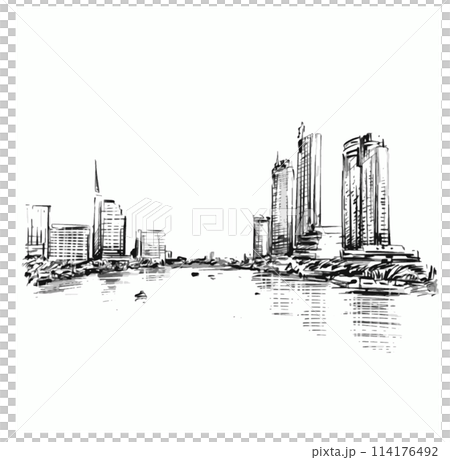 Drawing background of Bangkok riverside cityscape  114176492