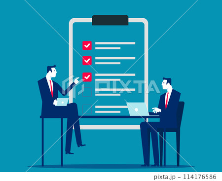 Business team fill out checklist. Todo list vector concept Business team fill out checklist. Todo list vector concept 114176586