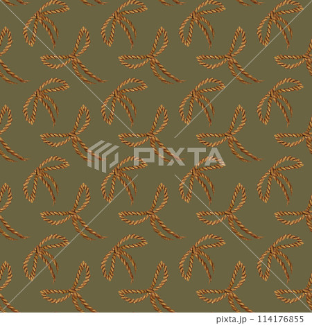Seamless pattern of brown rope with stripes and bows from an old vintage postal writing set. Watercolor illustration for a themed template for Book Day, post office, nautical knots, antique store 114176855