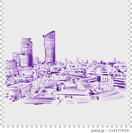 Drawing of Phnom Penh cityscape Cambodia in blue Drawing of Phnom Penh cityscape Cambodia in blue 114177019