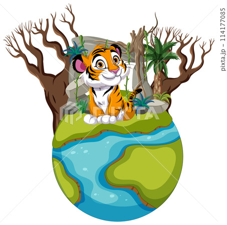 Tiger on a Miniature World Illustration Tiger on a Miniature World Illustration 114177085
