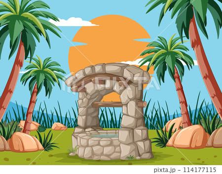 Tropical Oasis with Stone Well Tropical Oasis with Stone Well 114177115