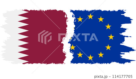 EU and Qatar grunge flags connection vector 114177705