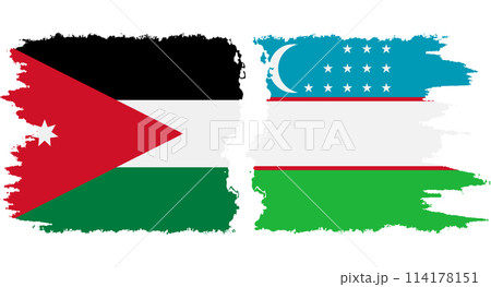 Uzbekistan and Jordan grunge flags connection vector 114178151