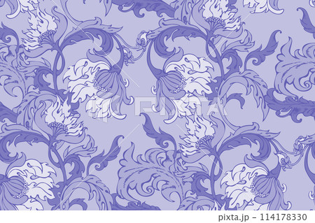 Seamless abstract floral pattern in style of William Morris. 114178330