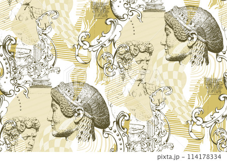 Early Greece motifs. Seamless pattern. Vector illustration. Suitable for fabric, mural, wallpapers, wrapping paper and the like Early Greece motifs. Seamless pattern. Vector illustration. Suitable for fabric, mural, wallpapers, wrapping paper and the like 114178334