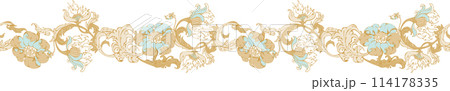Seamless abstract floral border in style of William Morris. 114178335